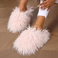 thumbnail image 5 of KAQ Unisex Fuzzy Faux Fur Slippers, Women's Fluffy Long Hair Sheep Faux Fur Slip on Slides, Girls Luxury Big Fluffy Outdoor Flat Slippers, Long Curly Hair Non-Slip Warm Home Slide Shoes, 5 of 13