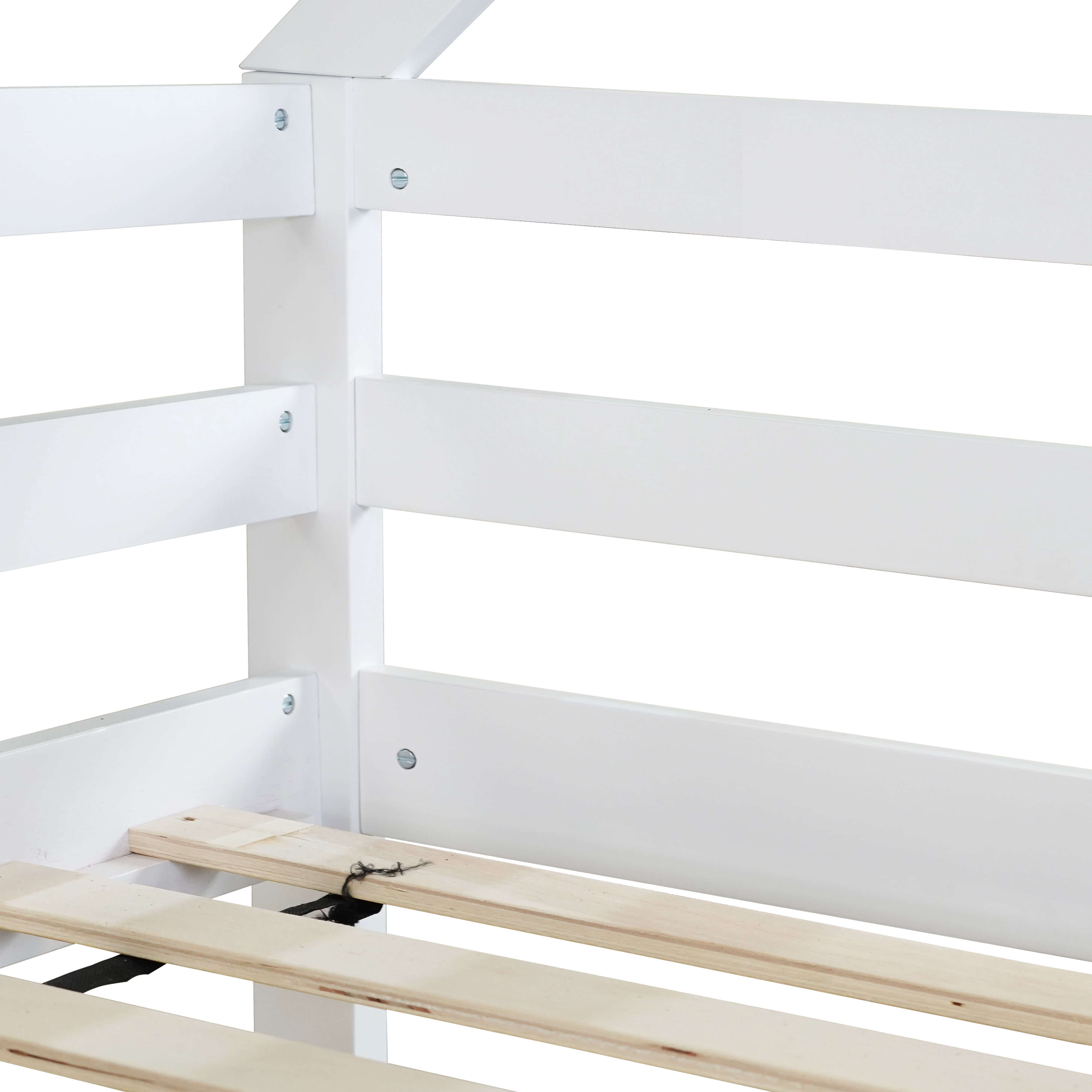 Miniyam Wood Twin over Twin Bunk Bed, House-Shaped Design for Kids and Teens, White