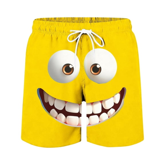 GUZOM Mens Funny Emoji Swim Trunks Yellow, Quick Dry Graphic Novelty Beach Shorts with Elastic Waist & Pockets, Big & Tall Sizes,Size 3XL