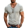 thumbnail image 2 of Mens T-Shirts Summer Lightweight Breathable Short Sleeve V Neck Loose Fit Casual Striped Shirt Streetwear, 2 of 5