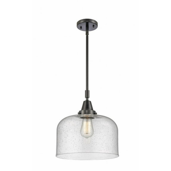 447-1S-BK-G74-L Innovations Lighting Bell - 1 Light Stem Hung Mini Pendant In Industrial Style-14.13 Inches Tall and 12 Inches Wide-Matte Black