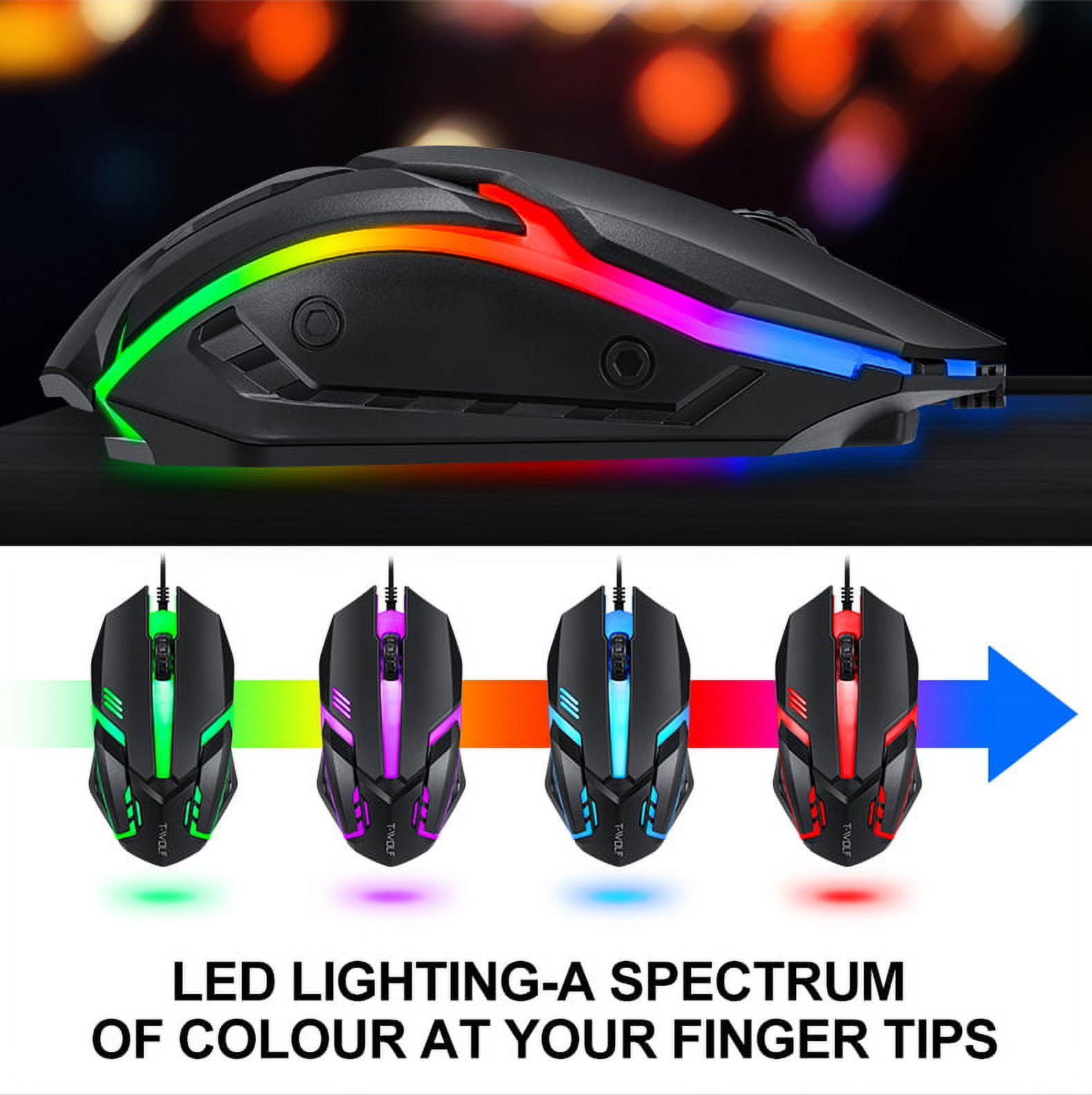 Gaming Keyboard and Mouse Combo with Headset, RGB Rainbow Backlit 104 Keys USB Wired Keyboard Mechanical Feeling, Gaming Headset with Microphone, Large Mouse Pad, for Computer Gamer Office