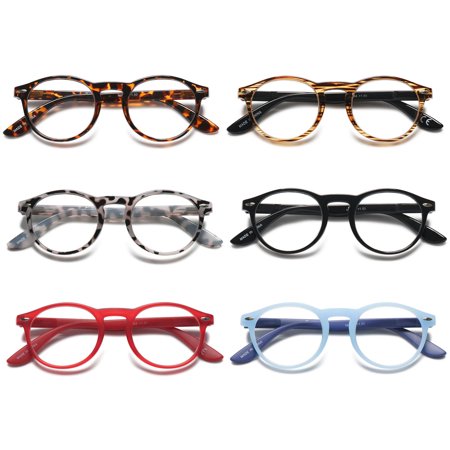 MAGIMODAC Round Reading Glasses Womens Mens Spring Hinge Lightweight Classic Retro Readers Eyeglasses 0.0 1.0 1.5 2.0 2.5 3.0 3.5 (6 colors set, +3.5)