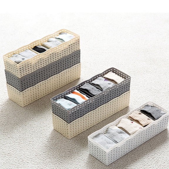 D-GROEE Underwear Drawer Organizer 5 Grids Closet Clothes Dividers Plastic Dresser Compartments Storage Box Set Fit for Socks Underpants Panties and Ties Organization