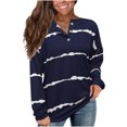 thumbnail image 1 of Blusa suelta con cuello en V y manga larga con botones estampados a rayas informales para mujer Fridja  FKASFK4309, 1 of 6