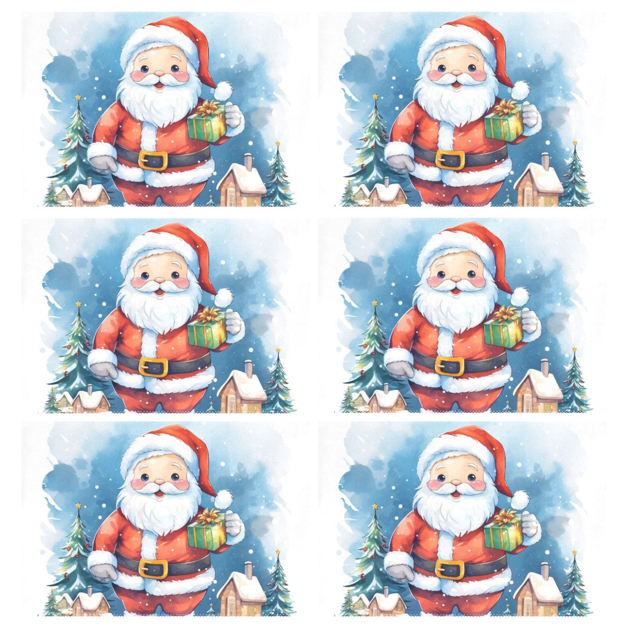 Christmas Santa Claus Trees Houses 12×18 inch Placemats Heat Resistant Washable Foldable Rectangular Placemats Set Decoration Indoor Outdoor for Kitchen Dining Table 6PCs