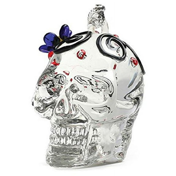 Glassdelights Day Of The Dead Skull With Blue Flower Christmas Ornament