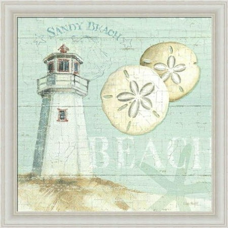 Beach House 4 Framed - FRAMED Beach House I by Lisa Audit 12x12 Art Print Poster Cottage Coastal Shells Tide Surf Beach Lighthouse Sand Dollar