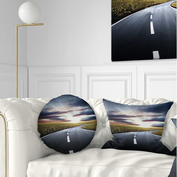 Designart Road to Hills Under Clouds - Landscape Photo Throw Pillow - 12x20