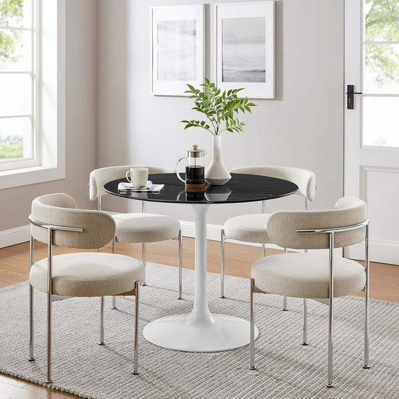Modway Lippa 40" Round Artificial Marble Dining Table in White Black