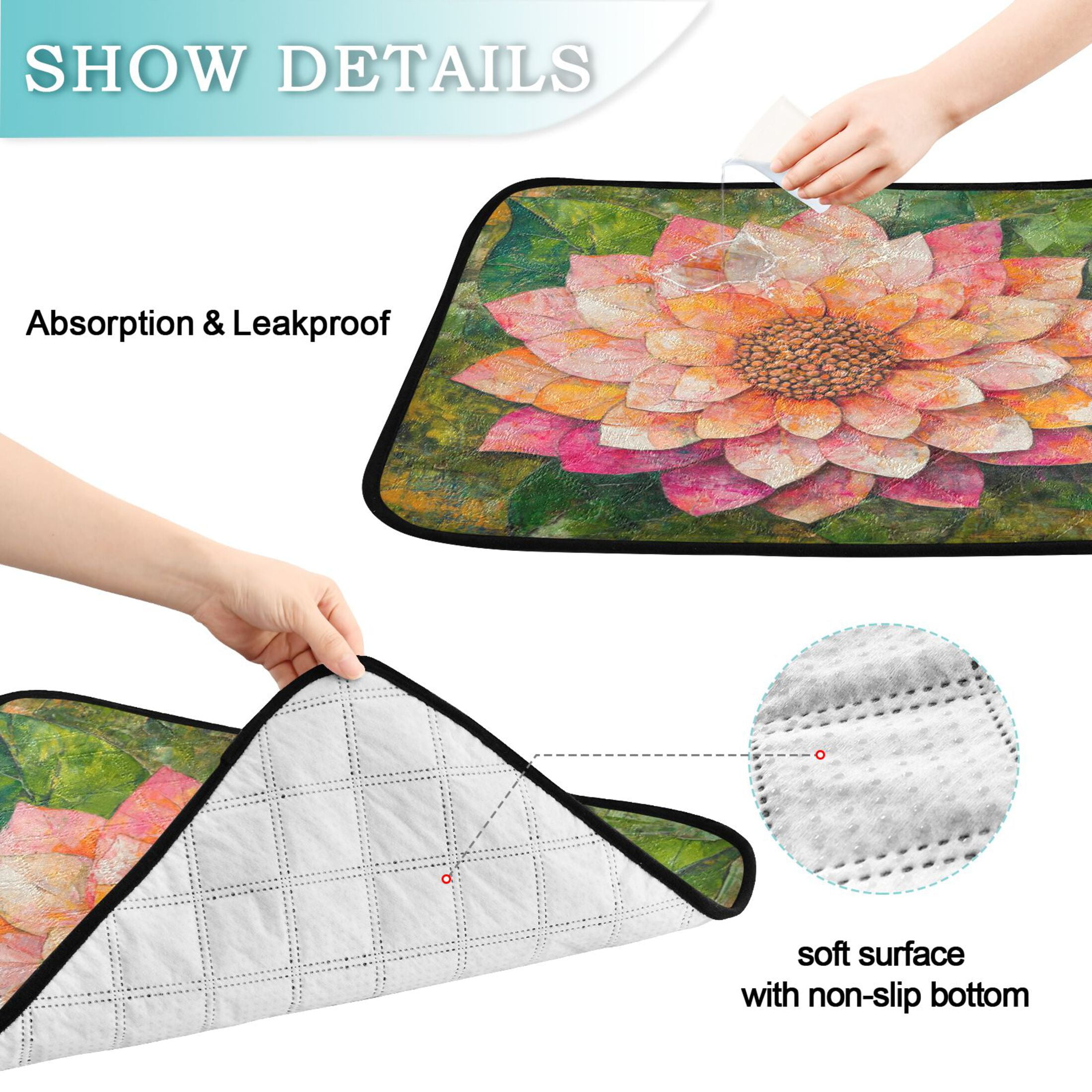 Qxltty King Flower Cat litter Pads Pet Set of 3 Diaper Mats Center Anti-leakage Layer Absorbent Soft and Comfortable