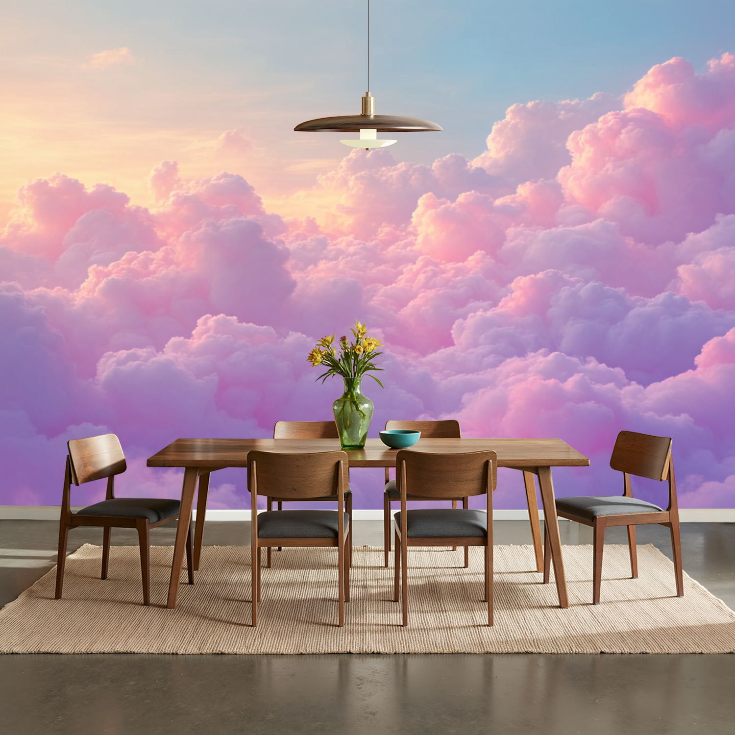 100"x144" Wall Mural Peel and Stick Wallpaper Dreamy Pink Blue Cotton Candy Clouds Sunset Sky Wall Decor Self Adhesive Removable Wall Stickers for Bedroom Living Room