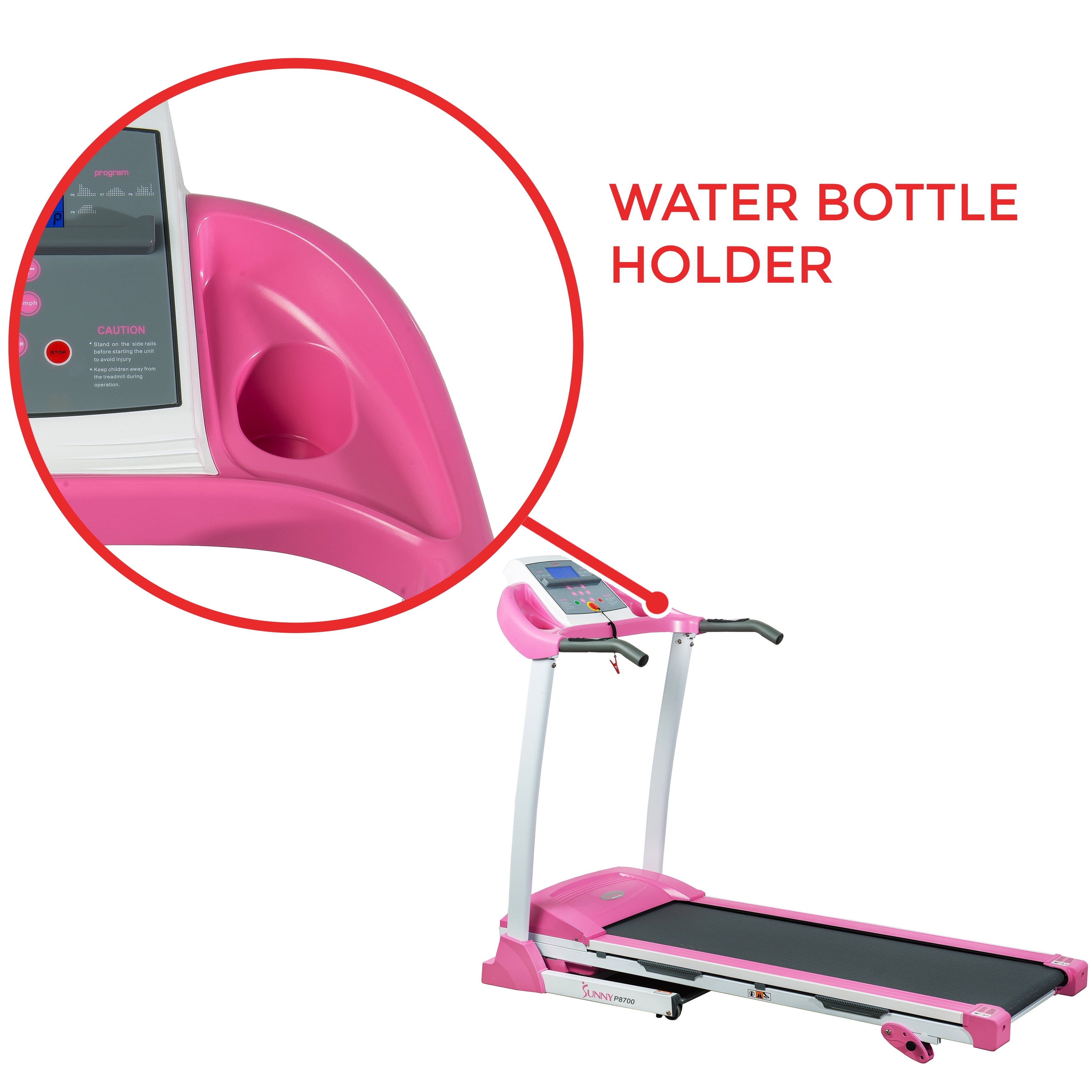 Sunny Health & Fitness Treadmill with Manual Incline, Pulse Sensors, Folding, LCD Monitor for Exercise, Pink,  P8700
