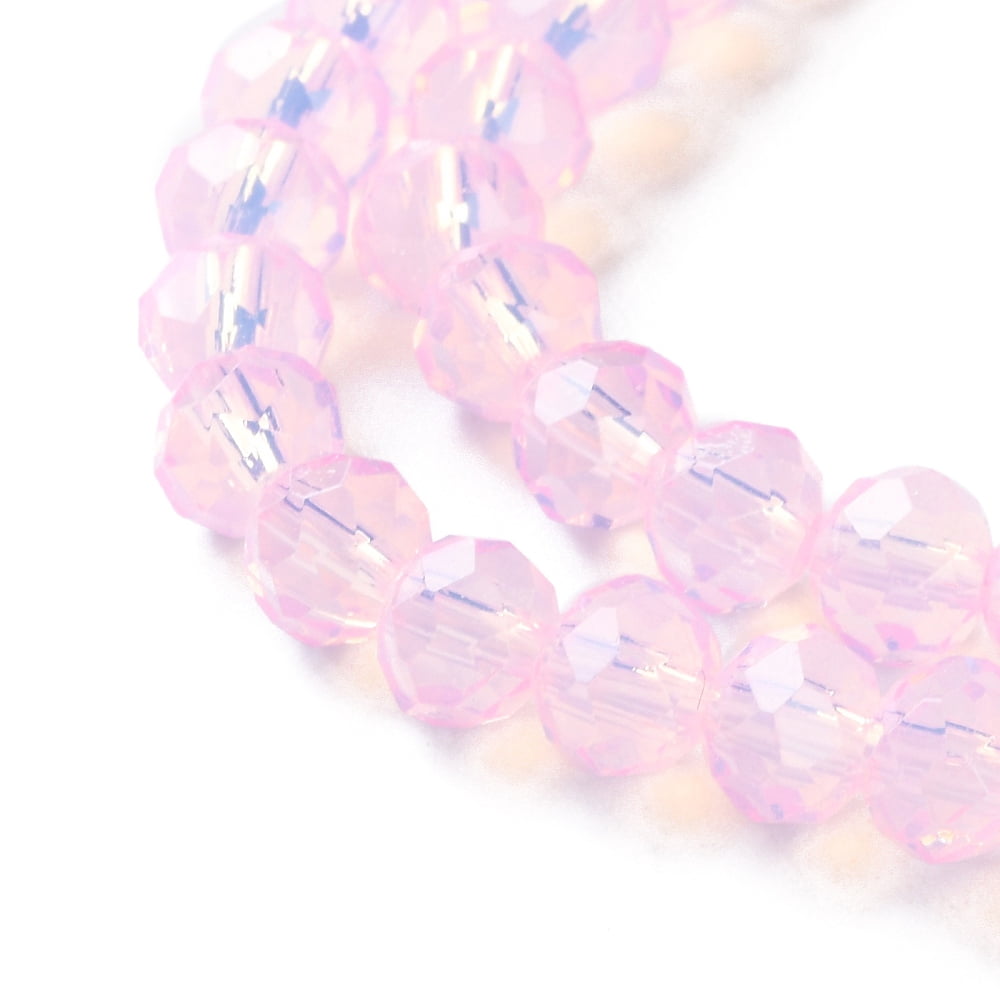 20Strand Baking Painted Transparent Glass Beads Strands Imitation Opalite Faceted Round Pearl Pink 6x5mm Hole: 1.3mm about 84pcs/strand 16.57''(42.1cm)