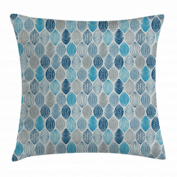 Grey Blue Throw Pillow Cushion Cover, Ethnic Round Shapes with Swirls