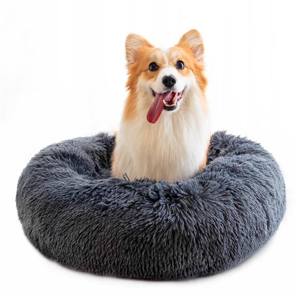 Calming Dog Cat Donut Bed Fluffy Plush Puppy Kitten Cuddler Round Bed Warm and Soft Pet Cosy Anti Anxiety Beds with Non-Slip Bottom and Washable M 19.7in, Grey