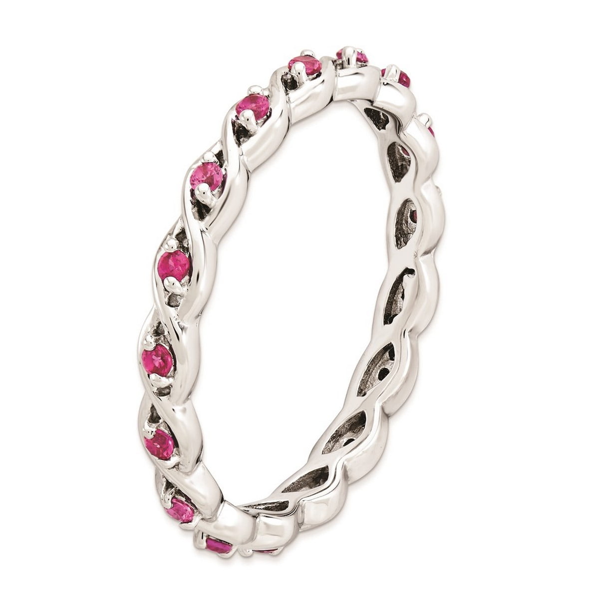 2.5mm 925 Sterling Silver Polished Prong set Stackable Created Ruby Ring Size 6 Stackable Ring for Women