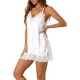 thumbnail image 4 of INSPIRE CHIC Women's Satin Nightgown Lace Camisole Pajamas V Neck Racerback Sleeveless Silky Sleepwear L White, 4 of 6