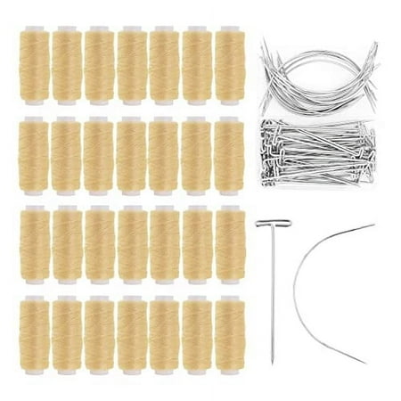 Mandala Crafts Hair Weave Needle and Thread Set - Hair Needle and Thread Kit for Sewing Hair  70 C Needles T Pins 24 Roll Hair Weaving Thread for Hair Sew In Extension Wig Weft