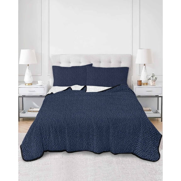 Quilts Full Size, Solid Dark Blue Soft Comforter Bedding Set for Bed, Minimalism Abstract Denim Texture Lightweight Quilted Bedspread with Pillow Cover(2 Pieces) for All Season, 78x90 Inch