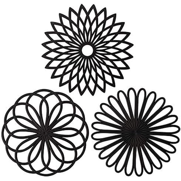 Silicone Trivet Mat - Kitchen Hot Pads for Pots & Dish - Insulated Teapot Trivet - Flexible, Durable, Non-Slip Large Coasters 3 Set Black