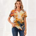 thumbnail image 4 of Minjewel Womens T Shirts Casual V Neck Short Sleeve - Fall Leaves Print Button Detail, T Shirts for Women Seasonal Graphic Tee, Summer Tops for Women for Autumn,Yellow 2XL, 4 of 6