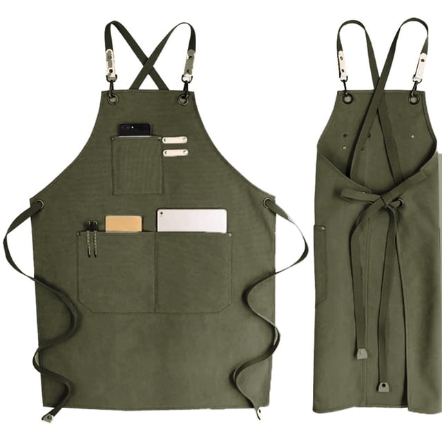 Tablier de Chef, Design Multi-Poches en Denim, 23 Pouces Large x 31 Pouces Haut, Sangles Ajustables en Coton, Boucle de Matériel Exquise, Libération Rapide, Couverture Complète pour Cuisiner, Pâtisserie, Peinture, et Plus