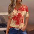 thumbnail image 1 of Fiudx Ofertas Relámpago Blusa de Manga Corta Estampada a La Moda para Mujer, Blusas Informales con Cuello En V, 1 of 4