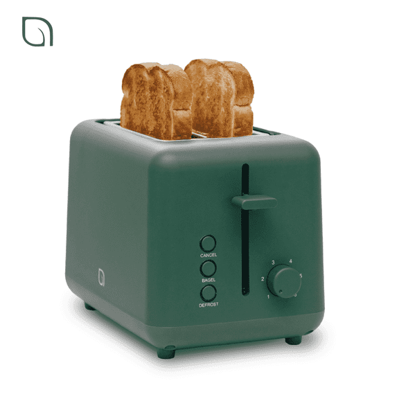 Willow 2 Slice Wide Slot Toaster, Green - Bagel Toaster, 6 Shade Settings, Recycled Plastic