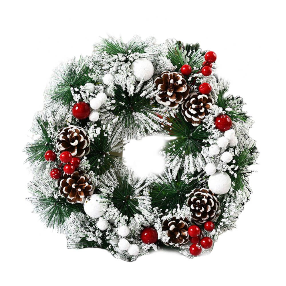 Best Artificial 60cm Deluxe Frosted Christmas Wreath with Red Berries LED Lights 
