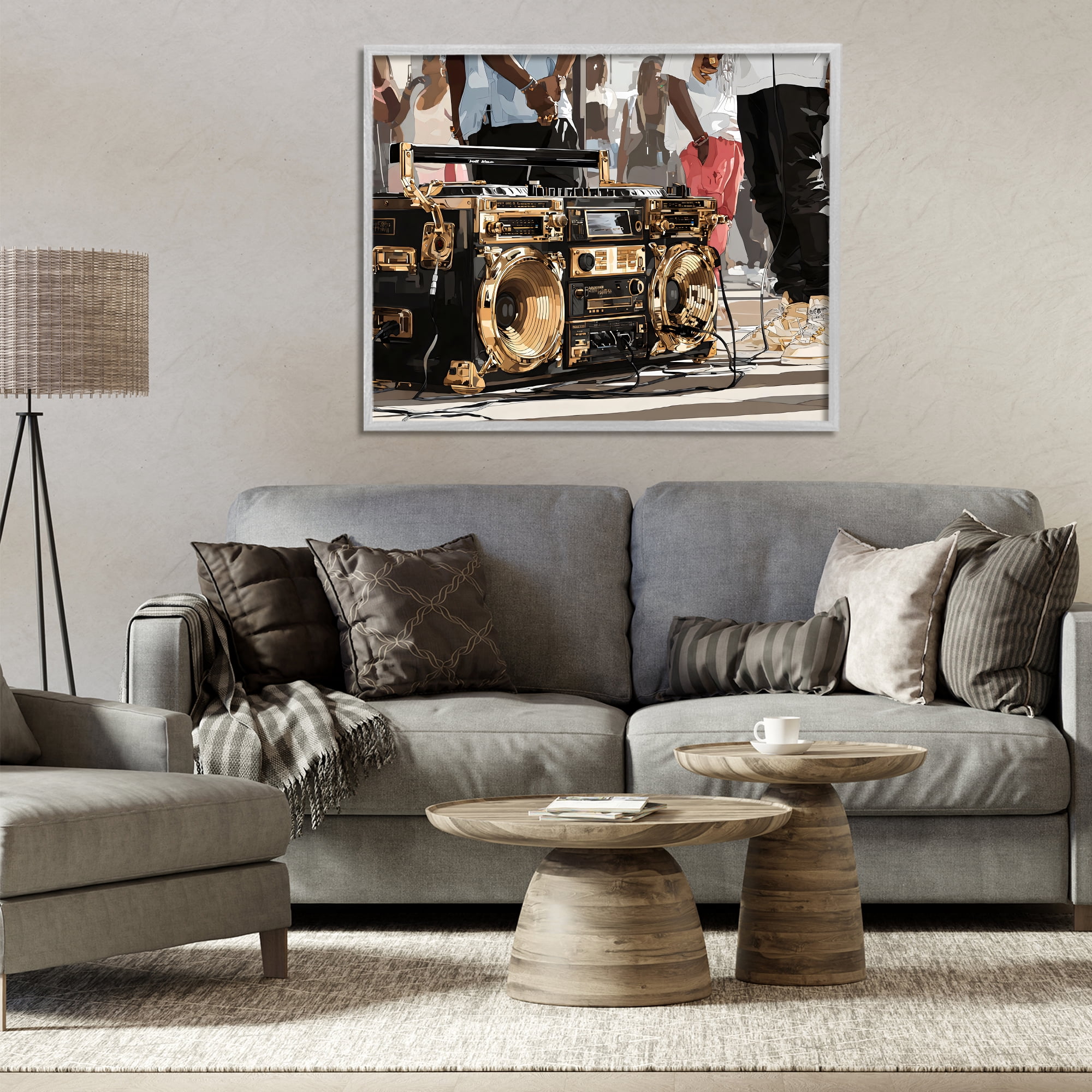Stupell Industries Golden Stereo Hip Hop Beats Gray Framed Giclee Art, design by Franklyn Gregory