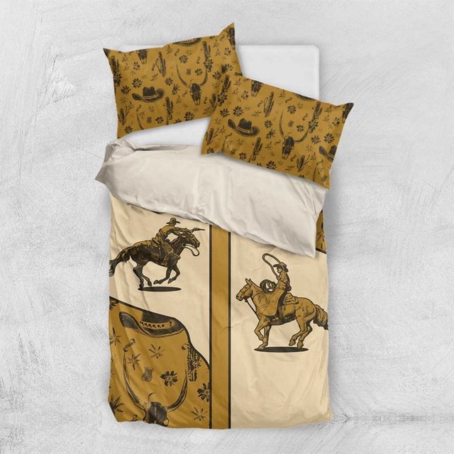 Cowboy Bedding Set Horse Riding Retro Western Yoke Beige DT05