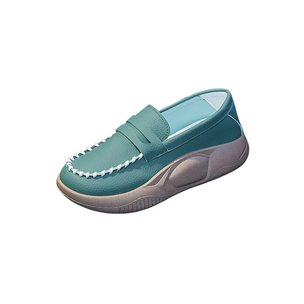 Zapatos casuales de PU para mujer, cómodos, suaves, con plataforma, estilo urbano, suela gruesa, sin cordones verde 37