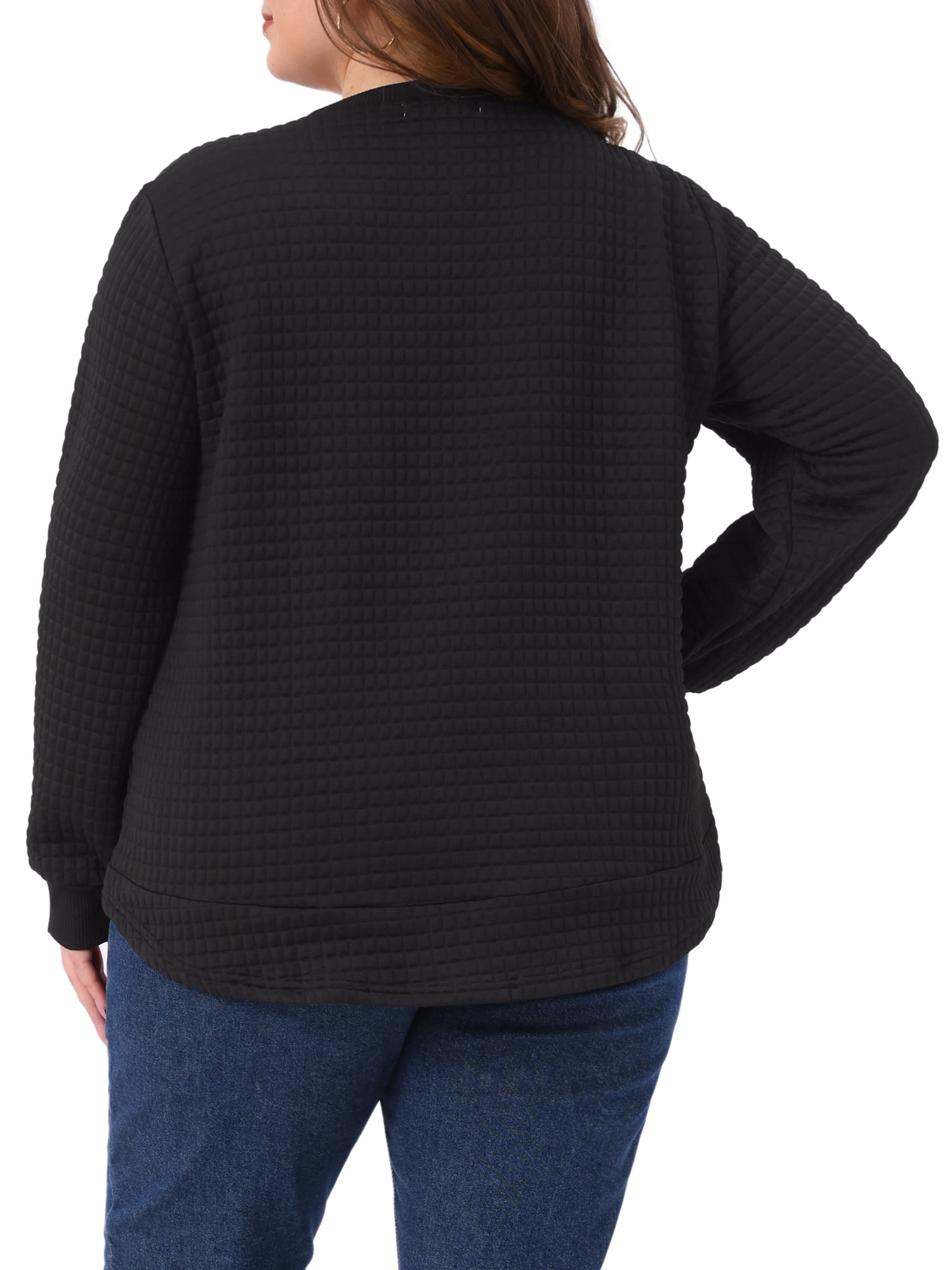 DARING DIVA Women's Plus Round Neck Long Sleeve Casual Pullover Blouse 5X Black