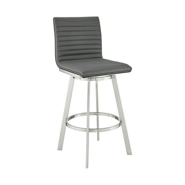 Armen Living Jermaine 29" Faux Leather Swivel Bar Stool in Gray/Black