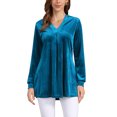 thumbnail image 1 of BLUSA DE VELVET PARA MUJER INSPIRE CHIC CON CUELLO EN V Y MANGAS LARGAS, AJUSTE HOLGADO, T-SHIRT L AZUL LAGO, 1 of 6