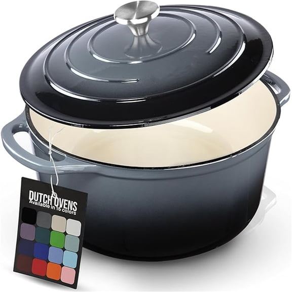 5 Quart Enameled Cast Iron Dutch Oven Pot with Lid – Premium Durability & Oven Safe up to 500°F – Heavy Duty Cookware Perfect for Bread Baking, Stews, Braising & Roasting – Gray