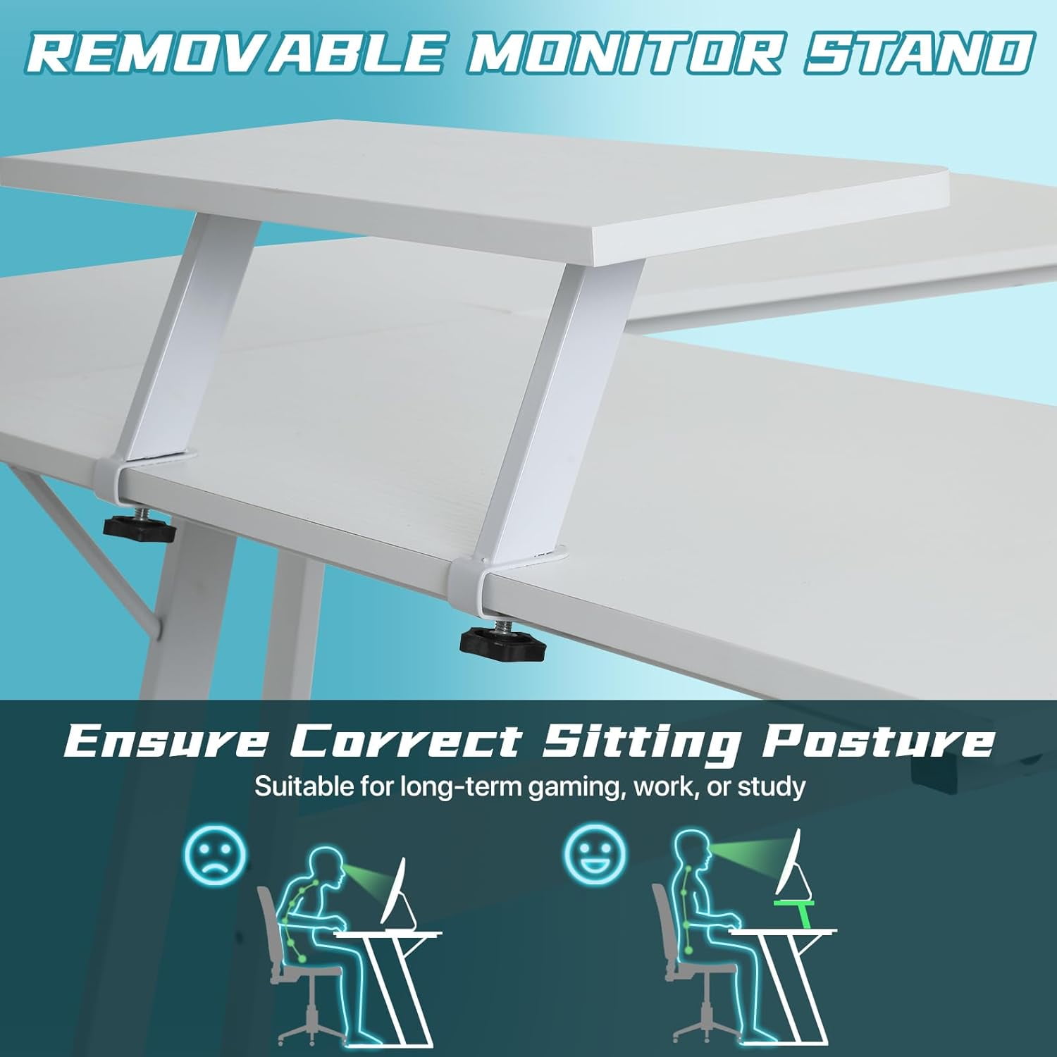 CL.HPAHKL L Shaped Gaming Desk, Corner Computer Desk Table with Monitor Stand for Home Office Study Writing, White