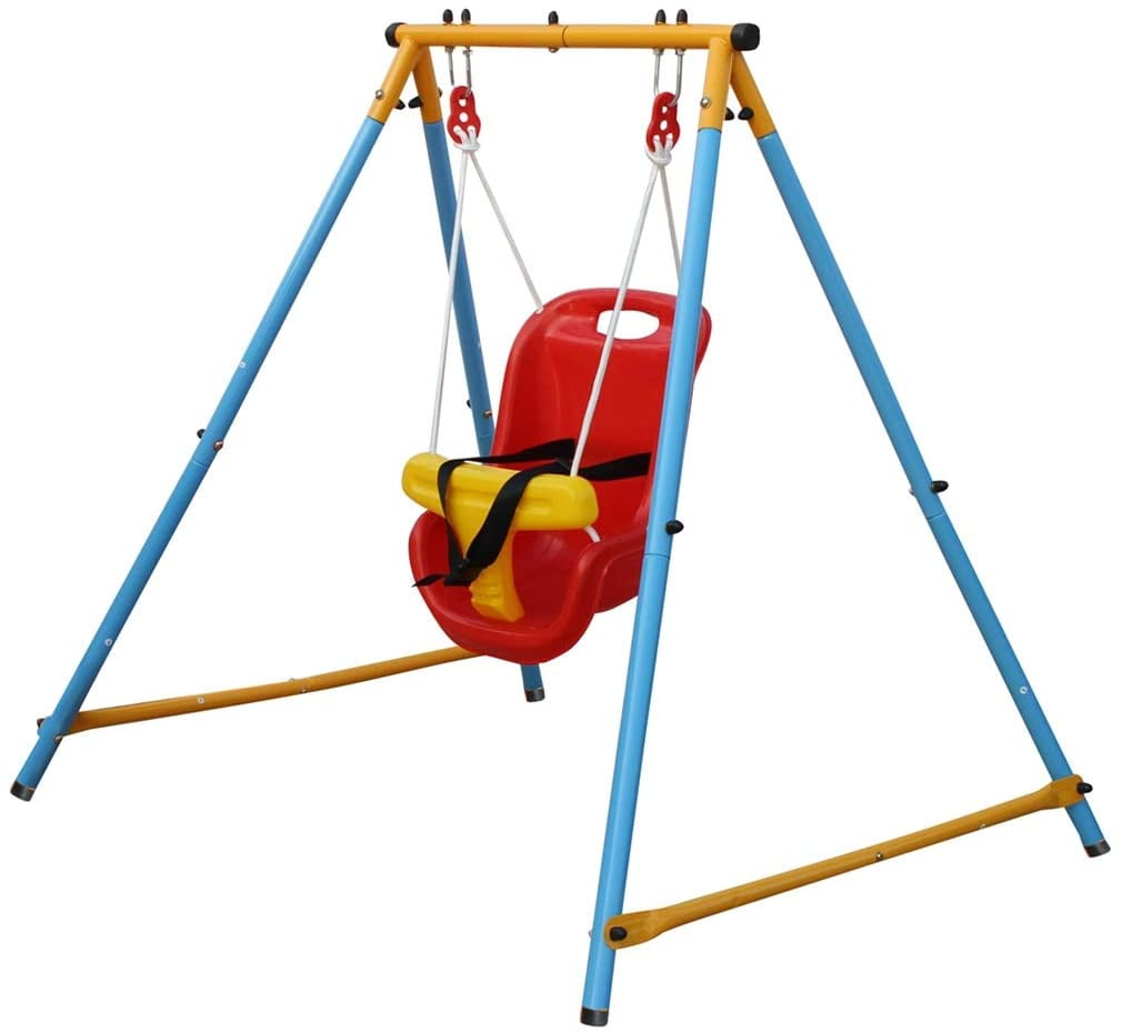 Baby Toddler Indoor/Outdoor Metal Swing Set (Blue, Red, Yellow)