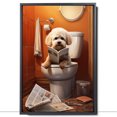 thumbnail image 2 of Bichon Frise Dog Canvas Wall Art for Bedroom Living Room Home Decor,Funny Dog Canvas Sitting on The Toilet Animal Pattern Office Artworks, modern wall decor, Ready to Hang, 2 of 6