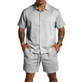 thumbnail image 2 of CIENVNSTG Mens 2 Piece Outfits Summer Track Suits Short Sleeve Button Down Shirt And Elastic Drawstring Pocket Shorts Beach Mens Outfits, 2 of 6