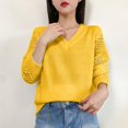 thumbnail image 5 of Kaemgyyd Women Casual Long Sleeve Sweaters Soft Loose Crochet Knit Pullover Solid Color V Neck Work Office Tunic Tops, 5 of 7