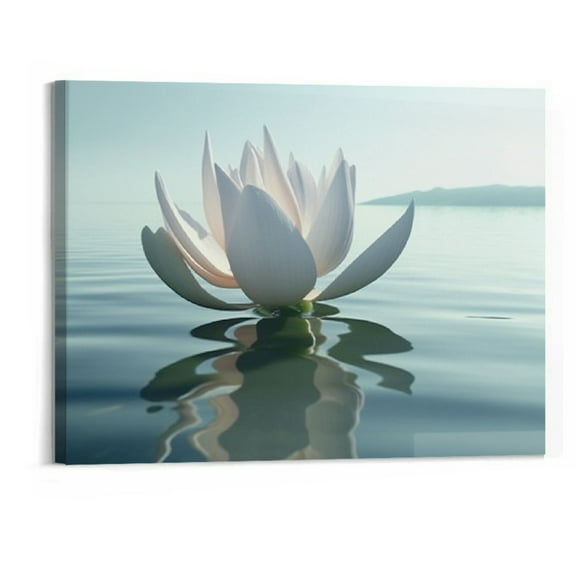 Creowell  Zen Canvas Print Wall Art White Lotus Flower Wall Decor Spa Meditation Oil Painting for Bathroom Yoga Spiritual Livng Room Decor Ready to Hang (20x16 Inch)