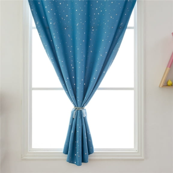 OATIPHO  Sliver Star Decorated Punch Free Blackout Curtain 1Pc
