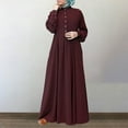 thumbnail image 2 of WTOBBY Women's Long Sleeve Button Down Casual Solid Color Round Neck Maxi Dress Modest Muslim-Friendly Robe Design for Relaxed Outings and Home Wear,Wine XL, 2 of 5