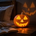 thumbnail image 5 of Halloween Jack O' Lantern Decorative Pumpkin with Hollow Cutout-Design Pumpkin Lantern for Holiday Party Home Porch Tabletop Mantel Celebration Decor, 1Pack A, 5 of 6