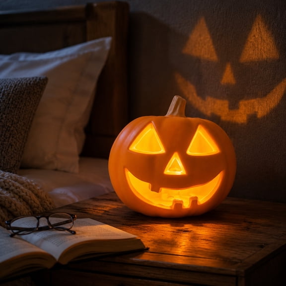Halloween Pre-lit Pumpkin Decorations, Artificial Harvest Pumpkins for Outdoor Indoor, Battery Operated Lighted Halloween Pumpkin Decorations Party Favor Gifts