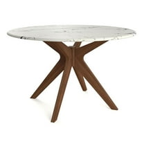 Pemberly Row Modern 50" Round Faux Marble Dining Table in Walnut
