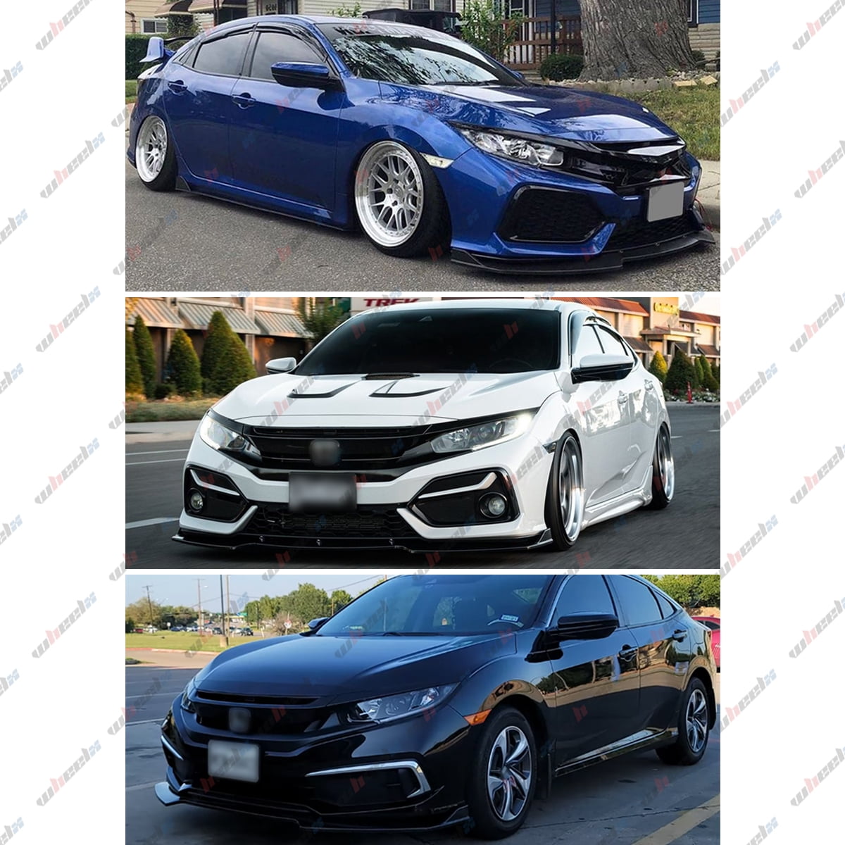 3Pcs Front Bumper Lip Compatible with 2016-2020 Honda Civic, JDM Air Dam Lower Chin Splitter 4 Door Sedan Hatchback Protection Body Kit 2016 2017 2018 2019 2020 (Glossy Black)