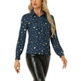 thumbnail image 4 of INSPIRE CHIC Women's Shiny Stars Vintage Long Sleeve Gilding Metallic Blouse Shirt S Dark Blue, 4 of 6